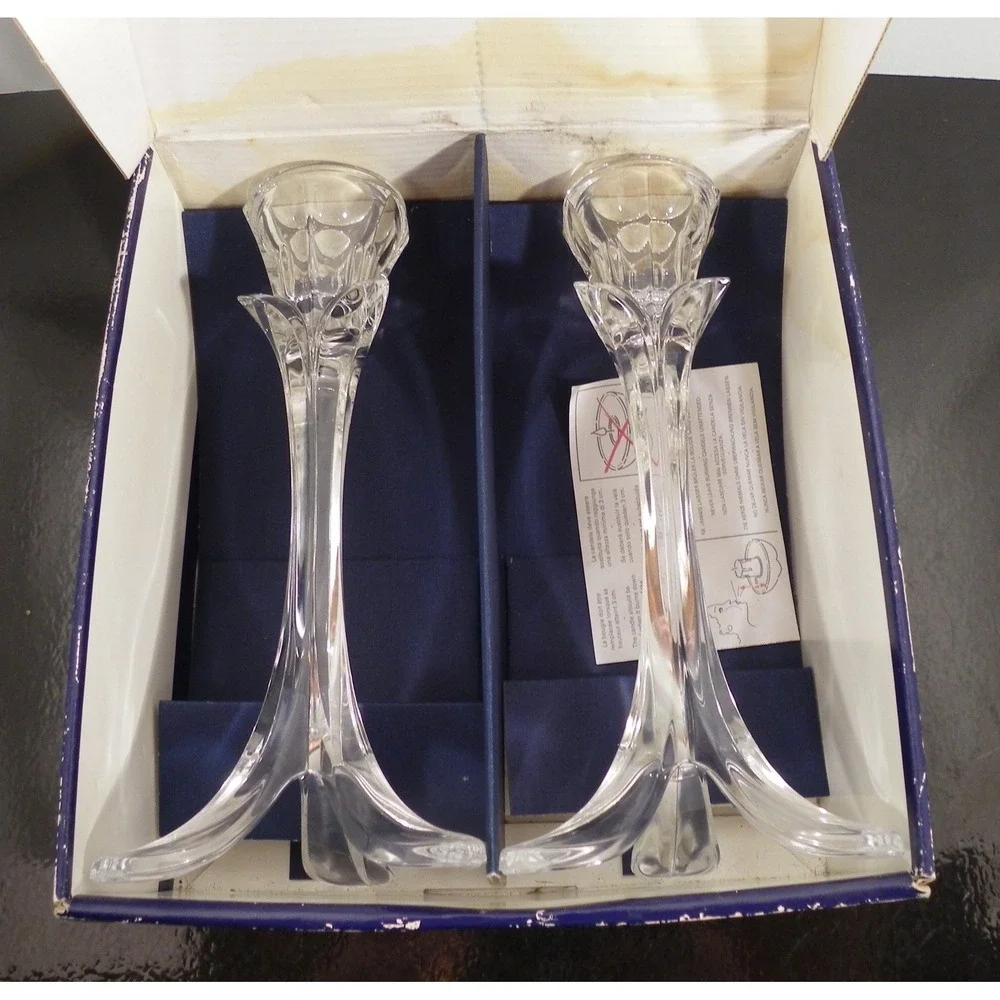Set of 2 Cristal D'Arques BANDOL Candlesticks Glass 24% Lead Crystal